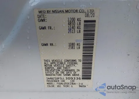 2020 Nissan Leaf Sl Plus 62 Kwh из США, поврежденный, VIN 1N4BZ1DP3LC309336